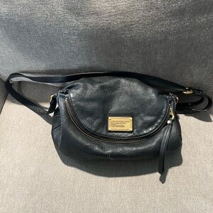 Marc Jacobs Black Leather Crossbody Bag with Gold Accents